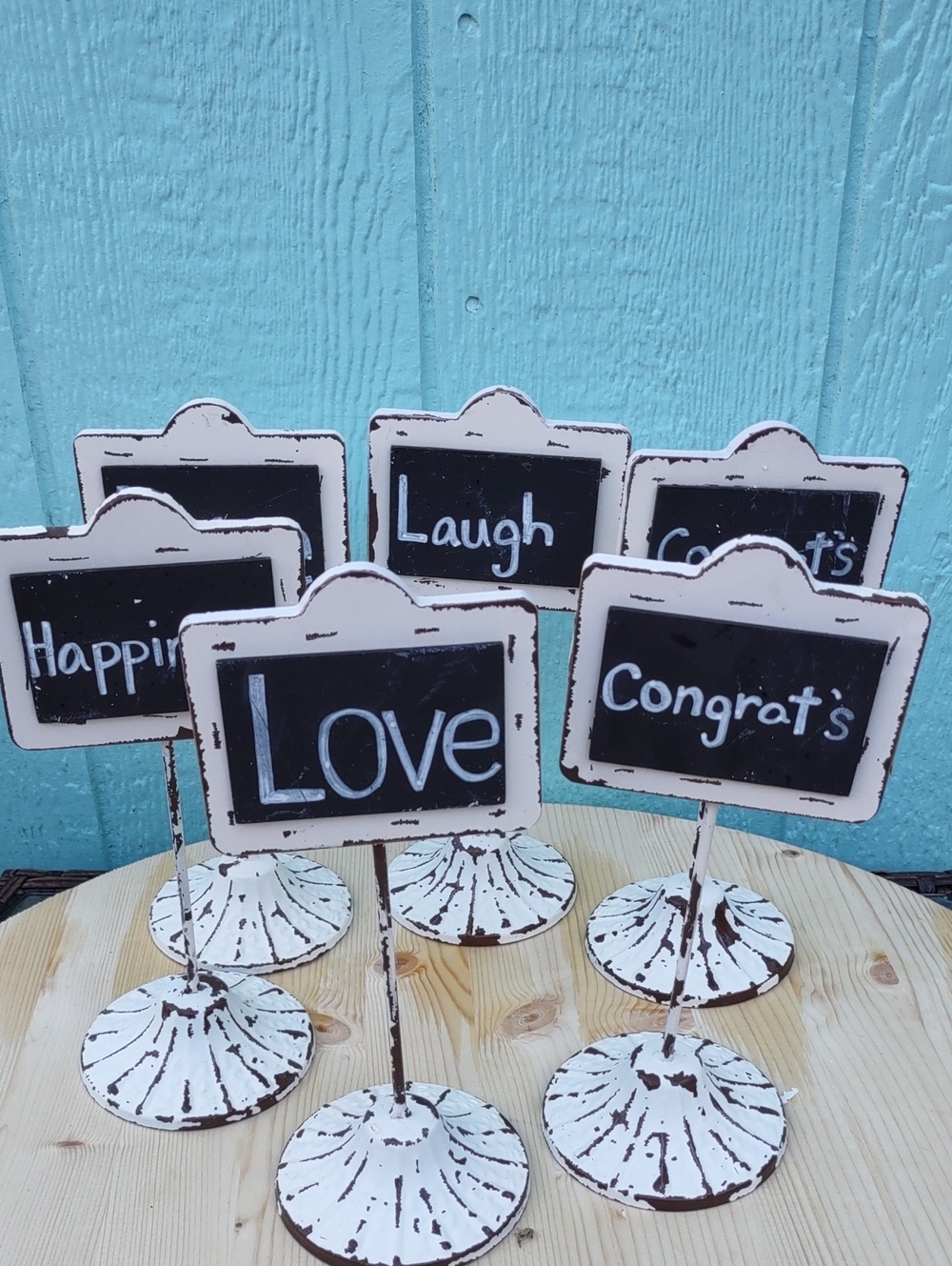 Six Vintage-Style White Chalkboard Place Card Signs -
